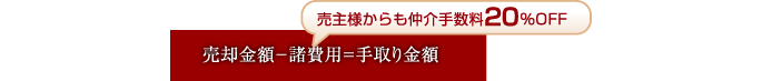 売却金額－諸費用＝手取り金額